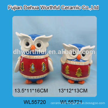 Handmade ceramic owl decoration with led light/tealight for christmas decoration